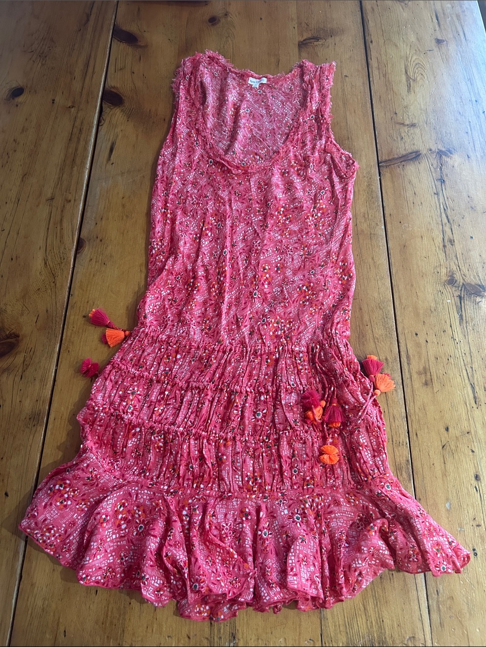 Poupette St. Barth Pink Tiered Tassel Summer Dress XS